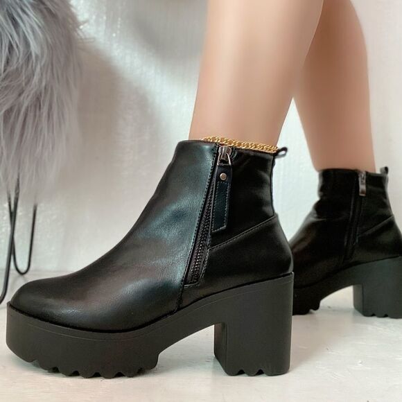 Black Biker Motorcycle Platform Booties - Picture 2 of 2